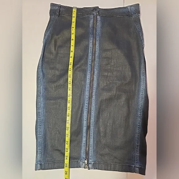 Cop.Copine Treated Denim Front Full Zip Skirt - Blue Size 40 Euro